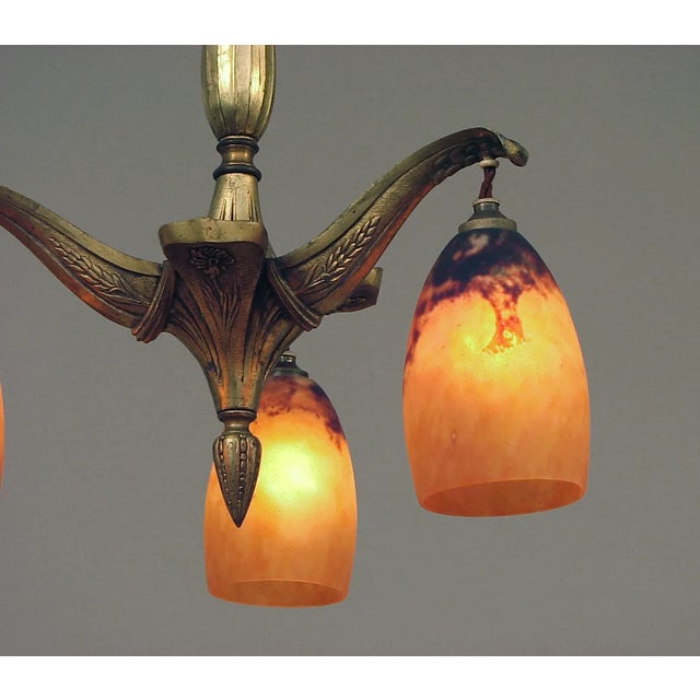 1900s French Art Nouveau Light Fixture With Three Daum Shades For Sale In San Francisco - Image 6 of 9