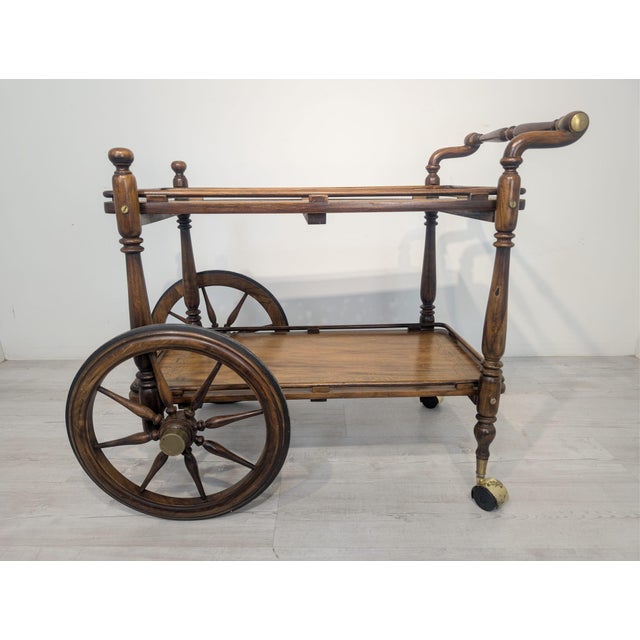 Wood Historic Bar on Wheels with Carved Openwork Ballet For Sale - Image 7 of 15