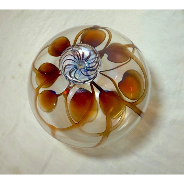 1990s Vintage Hand Blown Signed Detailed Mary Angus Art Glass Iridescent Leaf Vase For Sale - Image 5 of 15
