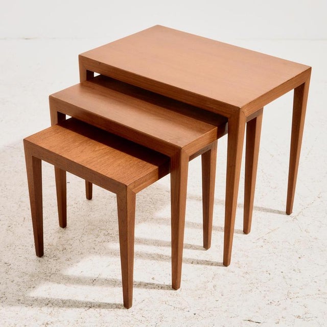 Teak Model 163 Nesting Tables by Severin Hansen for Haslev Møbelfabrik, 1960s, Set of 3 For Sale - Image 3 of 16