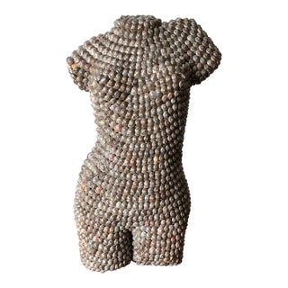 Vintage Shell-Encrusted Nude Torso Sculpture, Mid-Century Modern For Sale