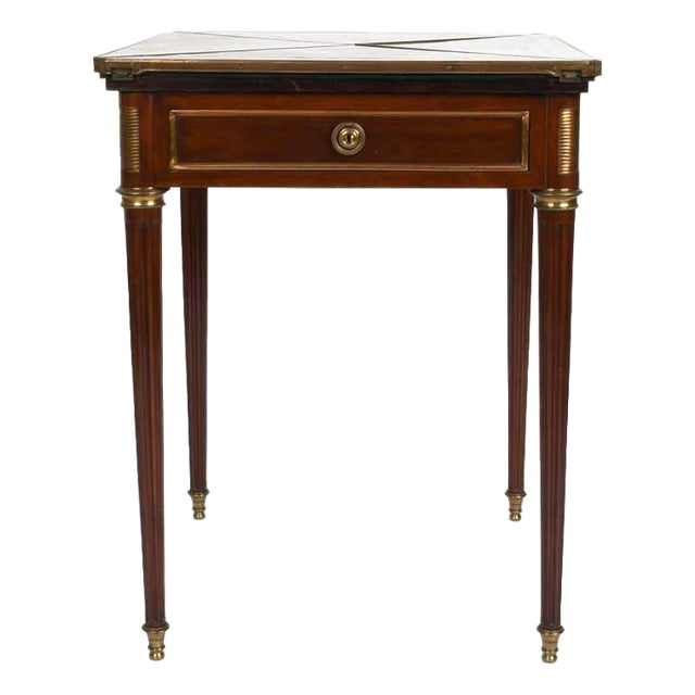 Edwardian Mahogany Game Table With Gilt Mounts and Single Drawer For Sale