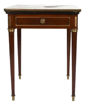 Edwardian Mahogany Game Table With Gilt Mounts and Single Drawer