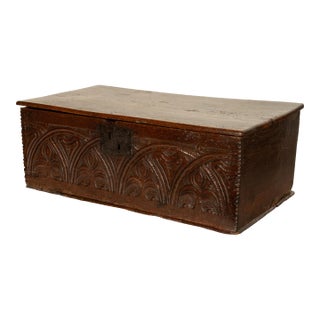 Antique English 17th Century Charles II Carved Oak Bible Document Deed Box 1680 For Sale