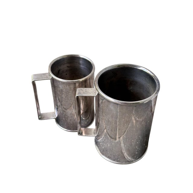 Silver 1980s Mid-Century Modern St. James Brazil Silver-Plated Tankards - Pair, Water Mugs For Sale - Image 8 of 11