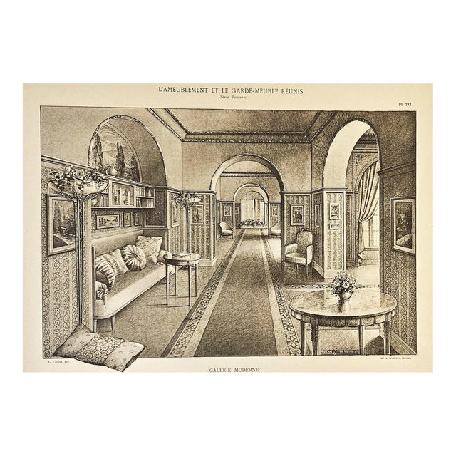 1920s French Antique Art Deco Architectual Interior Design Lithograph.-Moderne Gallerie For Sale