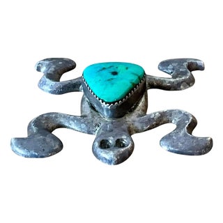 Vintage Native American Silver Inlaid Turquoise Pendant For Sale