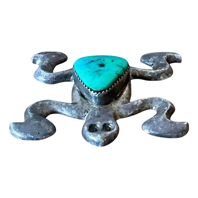 Vintage Native American Silver Inlaid Turquoise Pendant For Sale