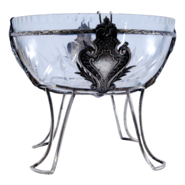 Bonboneiro with Silver Structure and Cut Glass Supported by Palms For Sale