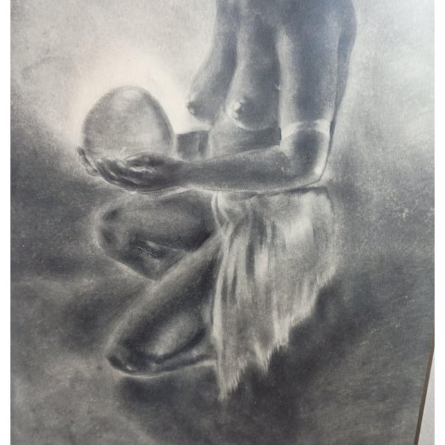Vintage Mid-Century Figurative Charcoal Drawing of Kneeling Figure With Glowing Orb – Signed "Fryson" For Sale In Tampa - Image 6 of 8