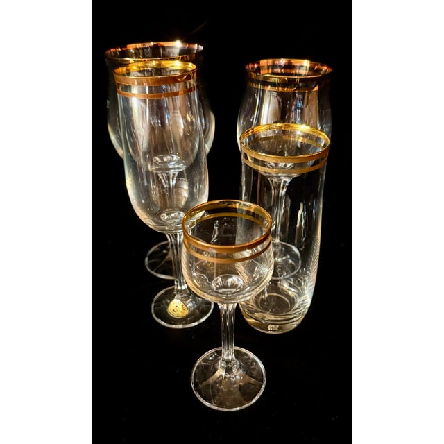 Mid-Century Modern Mid 20th Century Bohemian Geneva Set of Crystal Gold Trimmed Barware - 21 pcs For Sale - Image 3 of 12