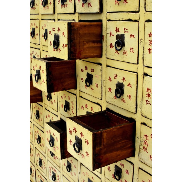 19th Century Chinese Apothecary Medicine Cabinet Yellow Lacquer 67 Drawers For Sale - Image 9 of 18