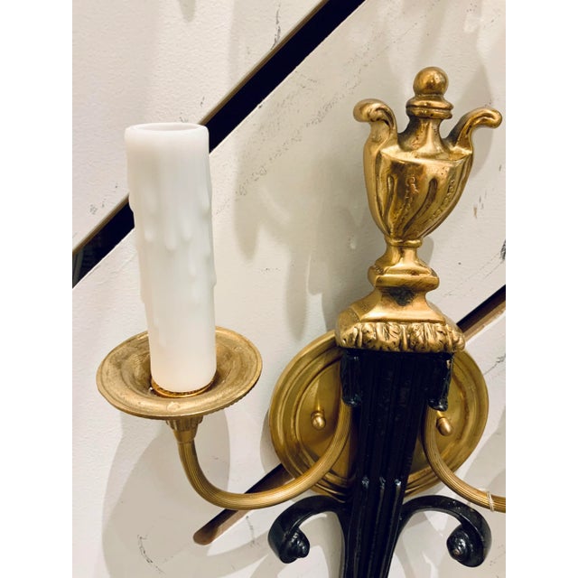 Italian Myran Allan Luxury Lighting Italian Bronze Wall Sconces Pair For Sale - Image 3 of 5