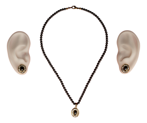 Hematite Costume Jewelry Necklace with Earrings, 1950s, Set of 3