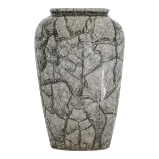 Scheurich Keramik West Germany Vase, Silver, Grey and White Crackle Glaze, Late 20th Century For Sale