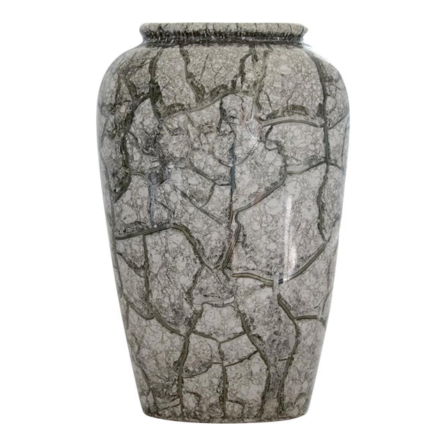 Scheurich Keramik West Germany Vase, Silver, Grey and White Crackle Glaze, Late 20th Century For Sale