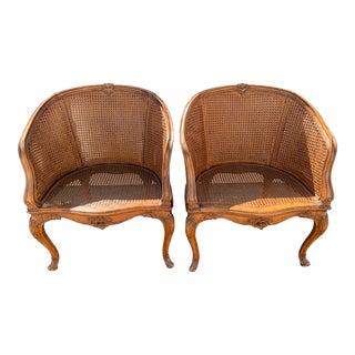 Antique French Louis XV Double Cane Tub Chairs a Pair For Sale