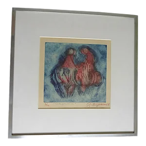 Raul Anguiano Latin American Mid Century Modern Framed Color Etching 3/30 Venus Primitivas Mexico