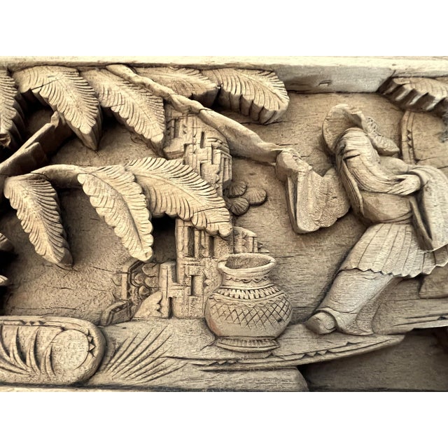 Chinese Antique Small Wood Panel With Figural Carvings For Sale - Image 12 of 18