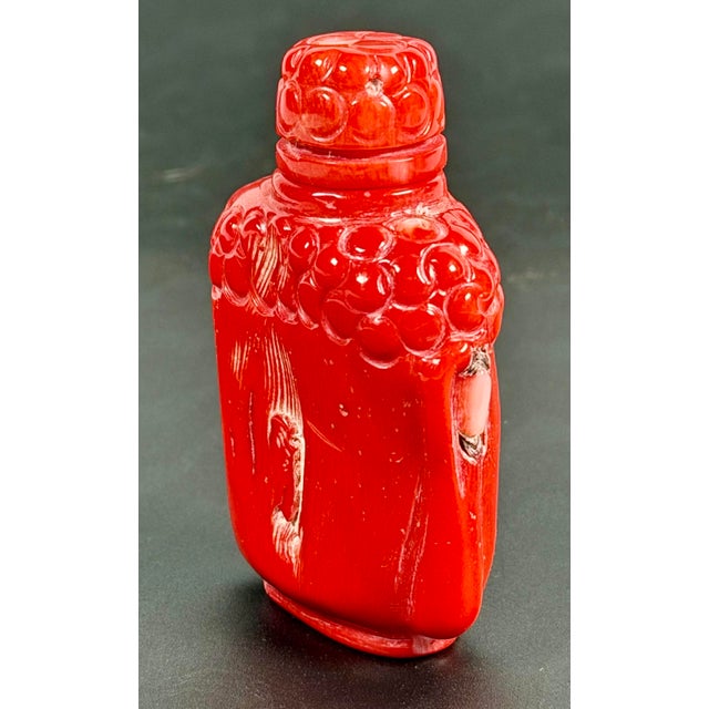 Shell Rare Red Coral Buddha Head Snuff Bottle For Sale - Image 7 of 13