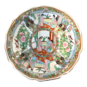 Vintage Chinese Export Famille Rose Porcelain Bowl With Court Scene & Seal Mark