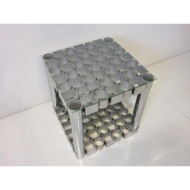 Metal Italian L.A.R.M. Designs Chromed Steel & Glass Sculptural Side Table For Sale - Image 7 of 11