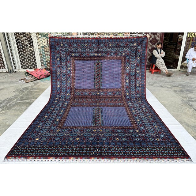 Islamic Hand-Knotted Afghan Turkmen Ensi Wool Area Rug - 8'4" X 11'10" For Sale - Image 3 of 15
