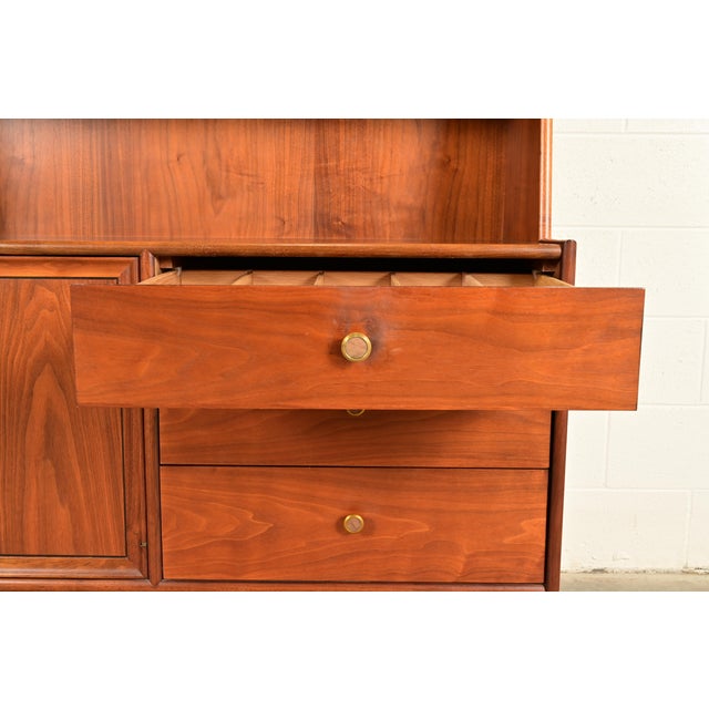 Brown Kipp Stewart for Drexel Declaration Mid-Century Modern Walnut Lighted Breakfront or Bar Cabinet, 1960s For Sale - Image 8 of 18