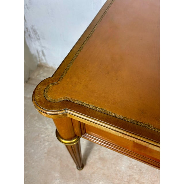 Elegant Early 20th Century Writing Desk With Brass Details and Three Drawers For Sale - Image 13 of 14
