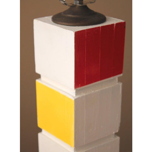 1940s De Stijl 1940 After Piet Mondrian Wood Lamp Composition With Red Yellow & Blue Art For Sale - Image 5 of 12