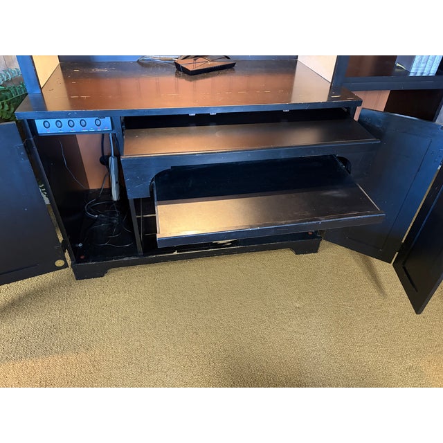 Attributed to Hooker Furniture Computer Credenza Desk/Workstation With Lighted Hutch and Glass Door Display Sections. For Sale - Image 11 of 13