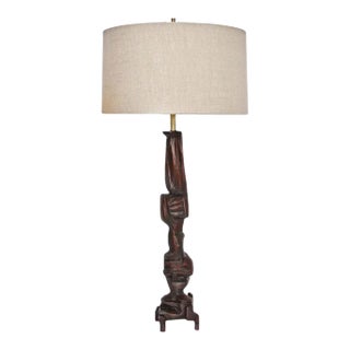 1969 Tall Smokey Tunis Hand Carved Poplar Table Lamp For Sale