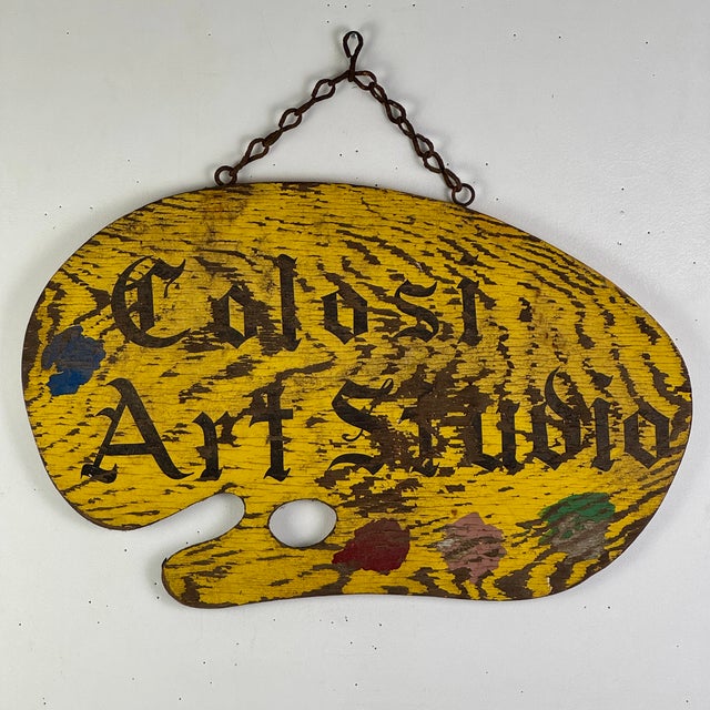 American Double Sided 19th Century "Colosi Art Studio" Wood Trade Sign in Shape of Artist Palette For Sale - Image 3 of 11