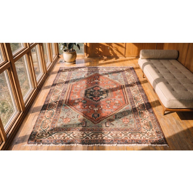 1900s Red Medallion Antique Persian Malayer Carpet 3'4" X 4'10" Handknotted Wool Rug For Sale - Image 9 of 10
