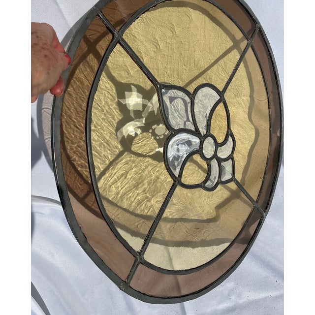 1970s Large Vintage Round Slag Stained Glass and Beveled Glass Round Panel/Window For Sale - Image 5 of 11