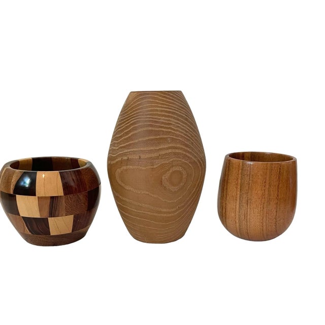 1970s Vintage MCM Hand-Turned Wood Vases & Containers. Set of 6 For Sale - Image 5 of 7
