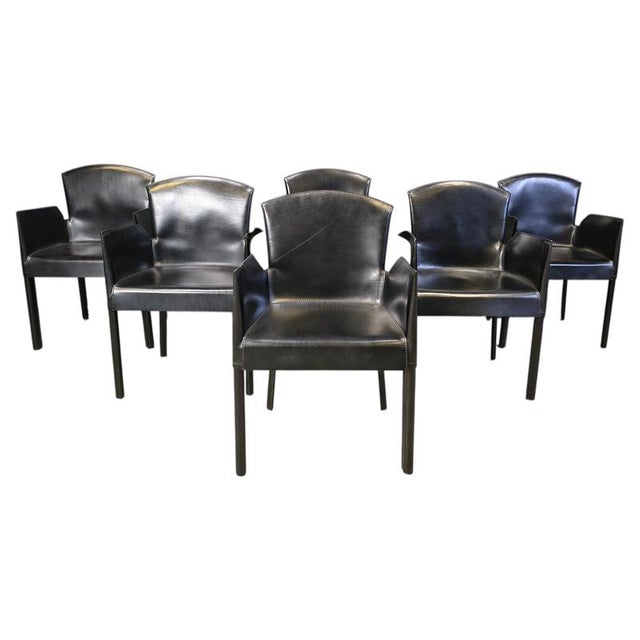 Italian Black Leather Dining Chairs, 1980s, Set of 6 For Sale - Image 15 of 15