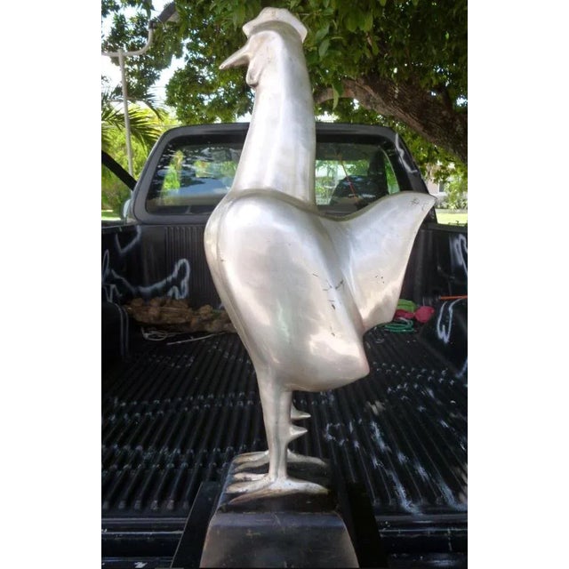 Mid Century Vintage Striking Art Deco Stylized Nickel Plated Bronze Rooster For Sale - Image 11 of 11