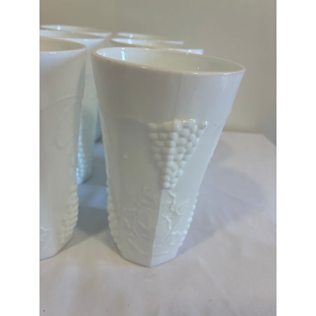Vintage White Milk Glass Grape & Vine Tumblers, Set of 9 For Sale - Image 4 of 13