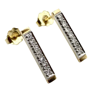 14k Gold Diamond Bar Earrings - 2 Pieces