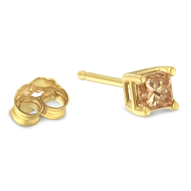 Haus of Brilliance IGI Certified 3/8 Cttw Princess-Cut Square Diamond 4-Prong Solitaire Stud Earrings in 14K Yellow Gold (L-M Color, I1-I2 Clarity) For Sale - Image 4 of 6
