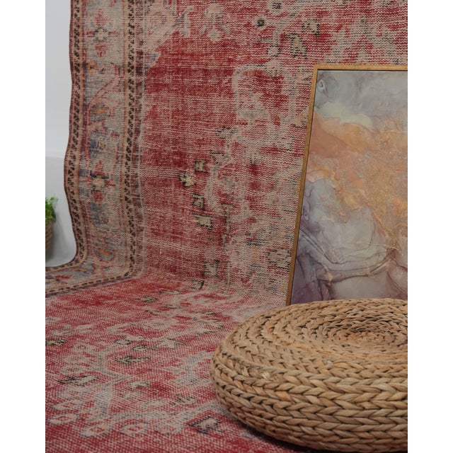 1970s Vintage Handmade Wool Cotton Red Area Rug For Sale - Image 12 of 12