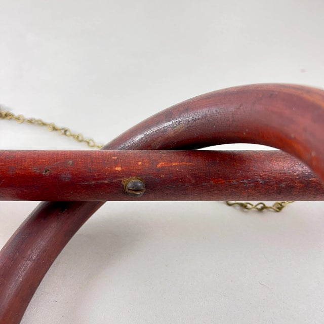 Belle Epoque Three Ring Wood & Brass Hanging Towel Rack For Sale - Image 9 of 12