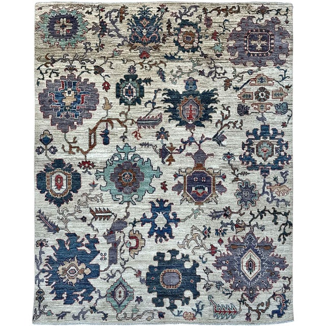 Boho Chic Oushak Handmade Wool Rug in Ivory With Multicolor Florals For Sale - Image 3 of 7