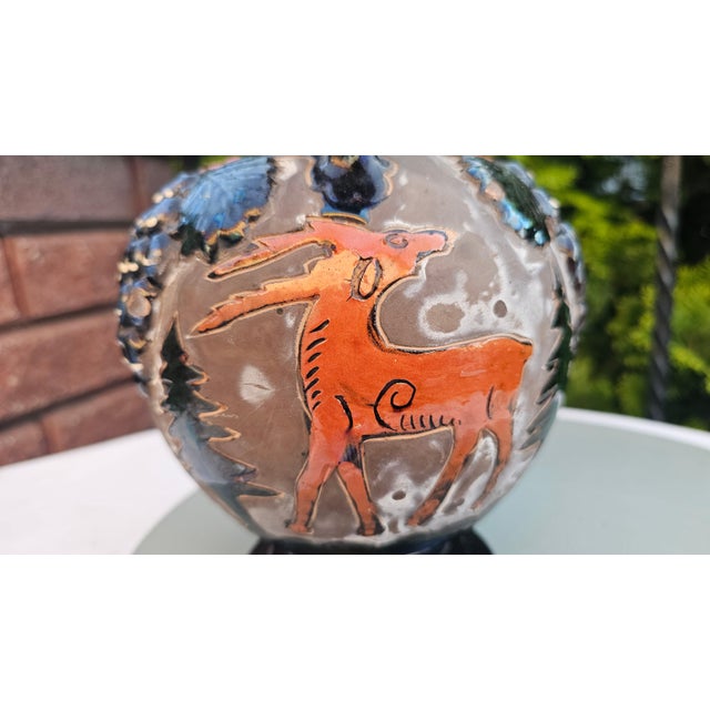 Ceramic Pitcher with Fish-Shaped Spout, Roe Deer and Forest Motif, 1960s For Sale - Image 10 of 14