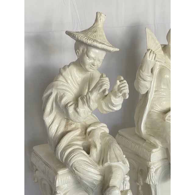 Sculpture Materials Pair White Chinoiserie Figures, 1960s For Sale - Image 7 of 18