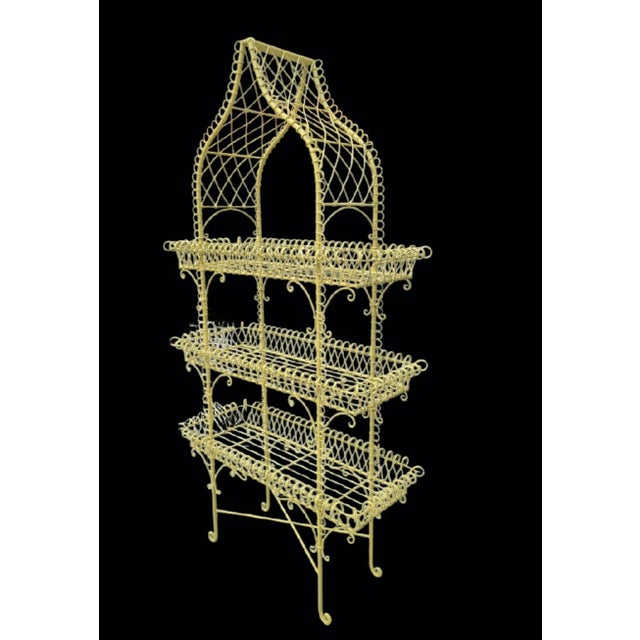 Vintage French Country Yellow Palm Beach Regency Pagoda Wire Bakers Rack Plant Stand For Sale - Image 13 of 13
