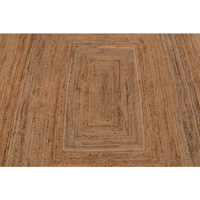 Boho Chic French Blue Trim Jute Scallop Braided Handmade Rug - 8'x10' For Sale - Image 3 of 10