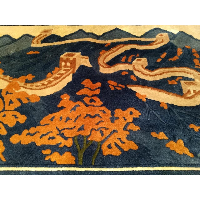 Blue Vintage Chinese Pictorial Rug, Hand-Knotted Wool on Cotton, Great Wall Scene, 2' x 3' For Sale - Image 8 of 8