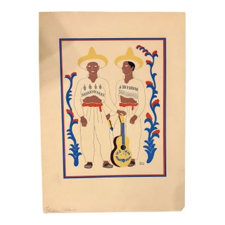 Original Vintage Carlos Merida 1945 Silkscreen Print Plate Signed For Sale